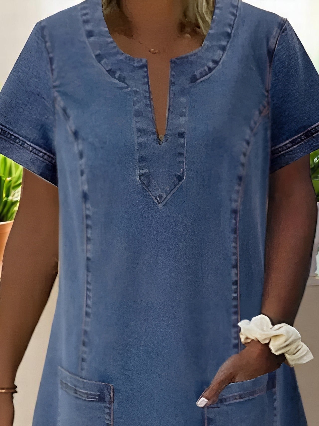 Julia | Comfortabele Zachte Denim Jurk met Handige Voorzakken