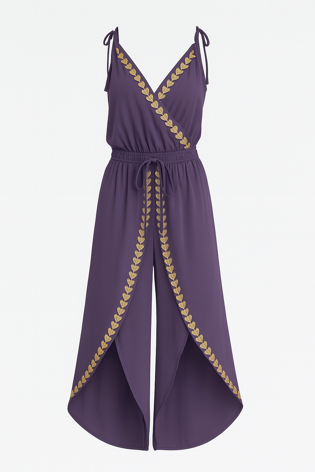 "Donatila Unieke Jumpsuit met Gouden Details en Split aan de Pijpen"